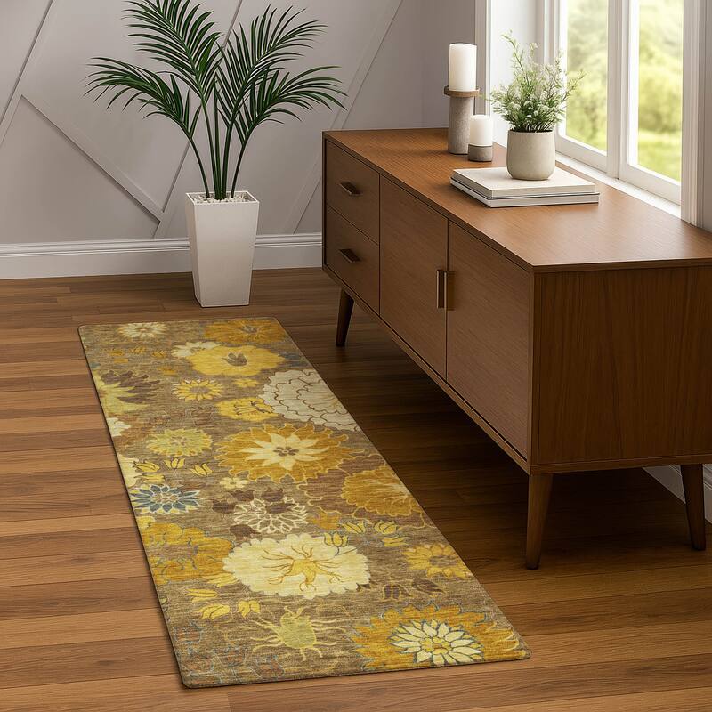 Machine Washable Indoor/ Outdoor Modern Floral Chantille Rug