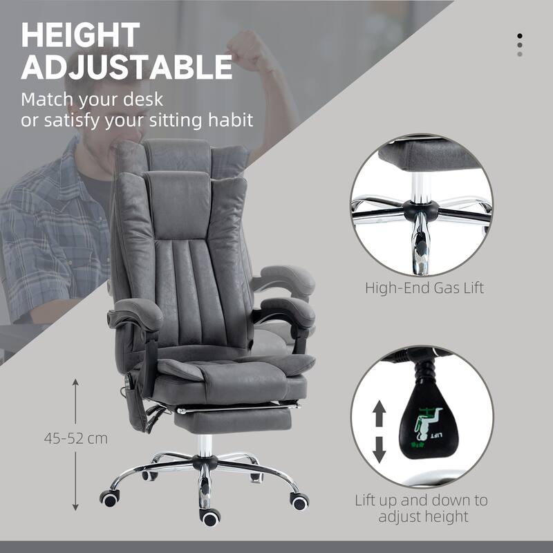 Microfiber Office Chair, High Back Computer Chair with 6 Point Massage, Heat, Adjustable Height and Retractable Footrest