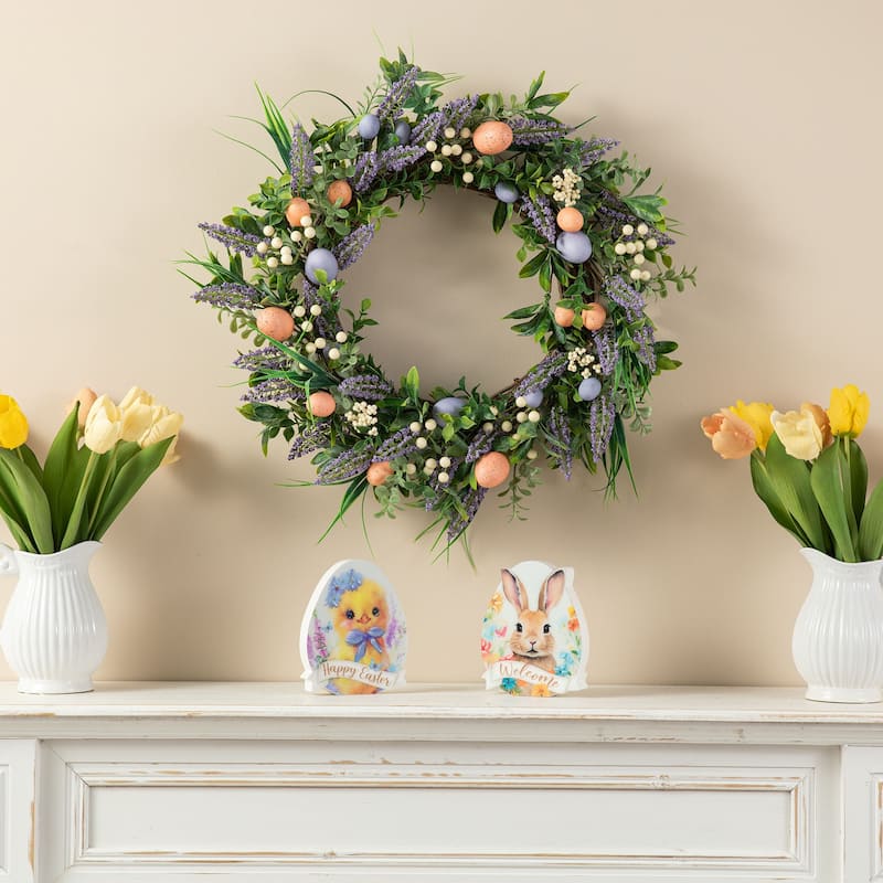 Glitzhome 22"D Artificial Easter Spring Eggs Berries Wreath for Front Door Wall Decor