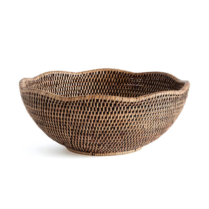 Burma Rattan Scalloped Edge Bowl - Warm Brown