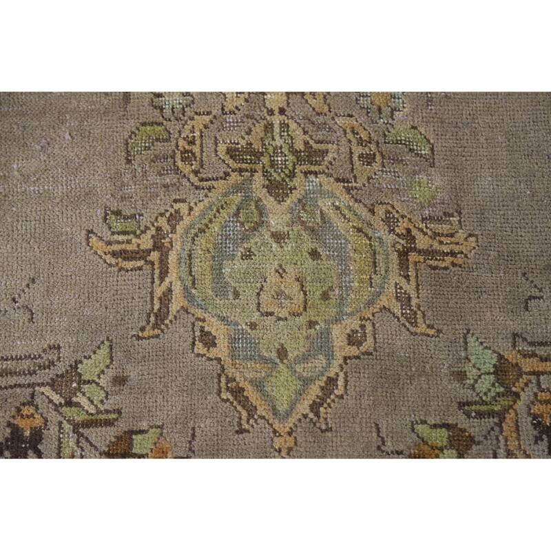 Hand Knotted Oriental 100% Wool Carpet Traditional Medallion Brown Tabriz Area Rug - 11' 0'' X 7' 8''