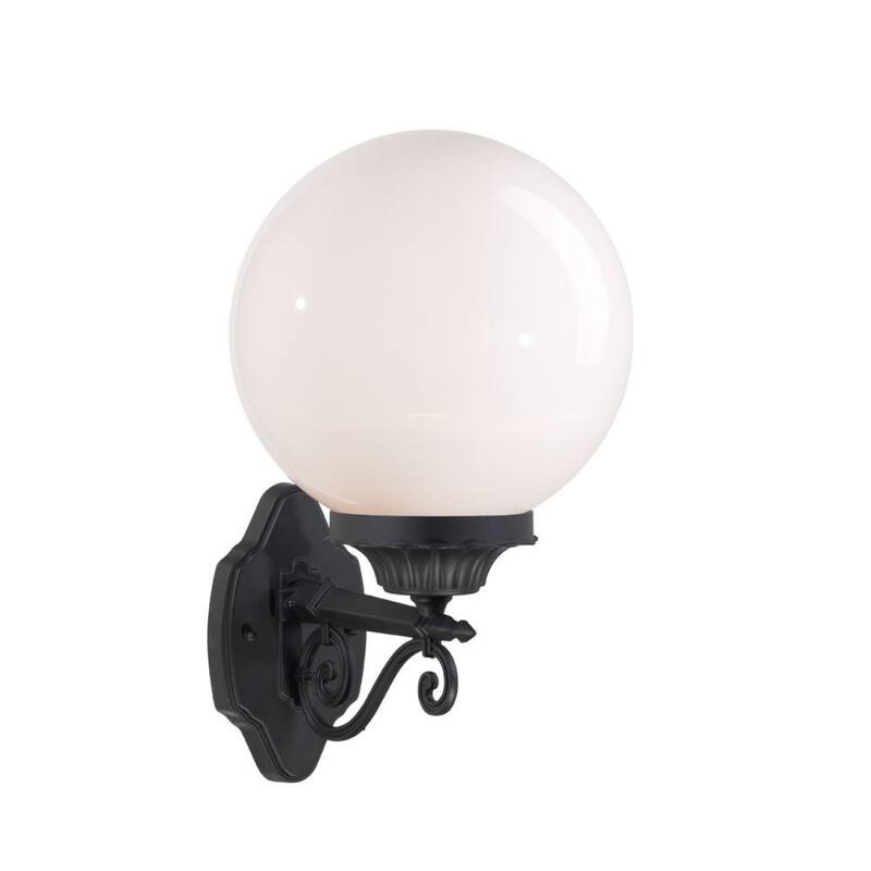 Matte Black Aluminum Wall Sconce with White Globe Flush Mount Outdoor Light - 12” x 9.88” x 17” (D x W x H)