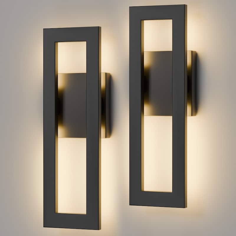 2-Pack Matte Black Iron Integrated LED Outdoor/Indoor Wall Sconce