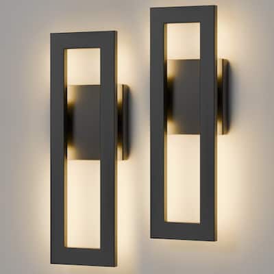2-Pack Matte Black Iron Integrated LED Outdoor/Indoor Wall Sconce