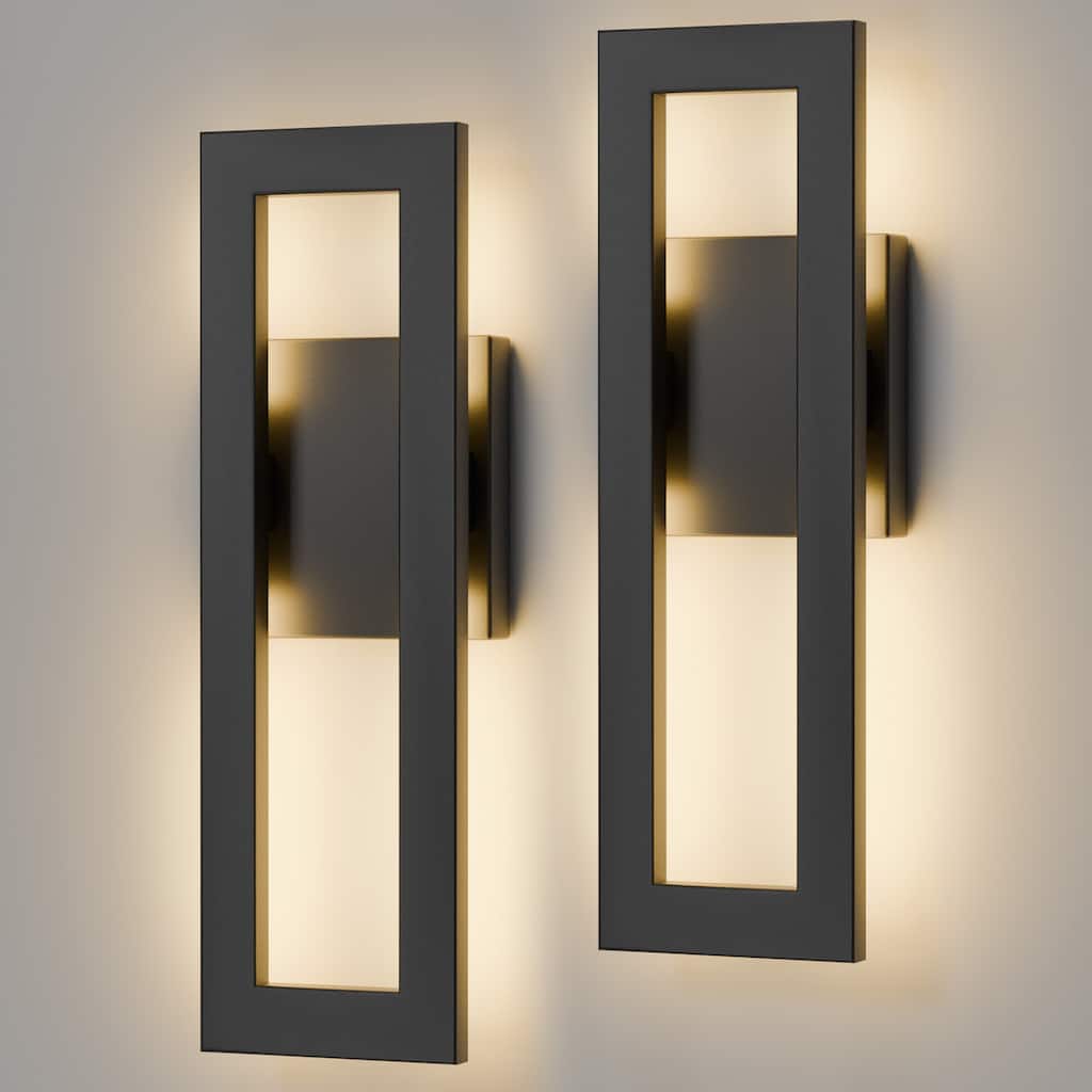 2-Pack Matte Black Iron Integrated LED Outdoor/Indoor Wall Sconce