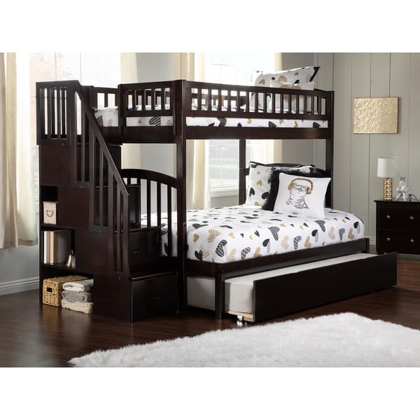 slide 2 of 10, Westbrook Staircase Bunk Twin over Full with Twin Trundle in Espresso Espresso - Twin