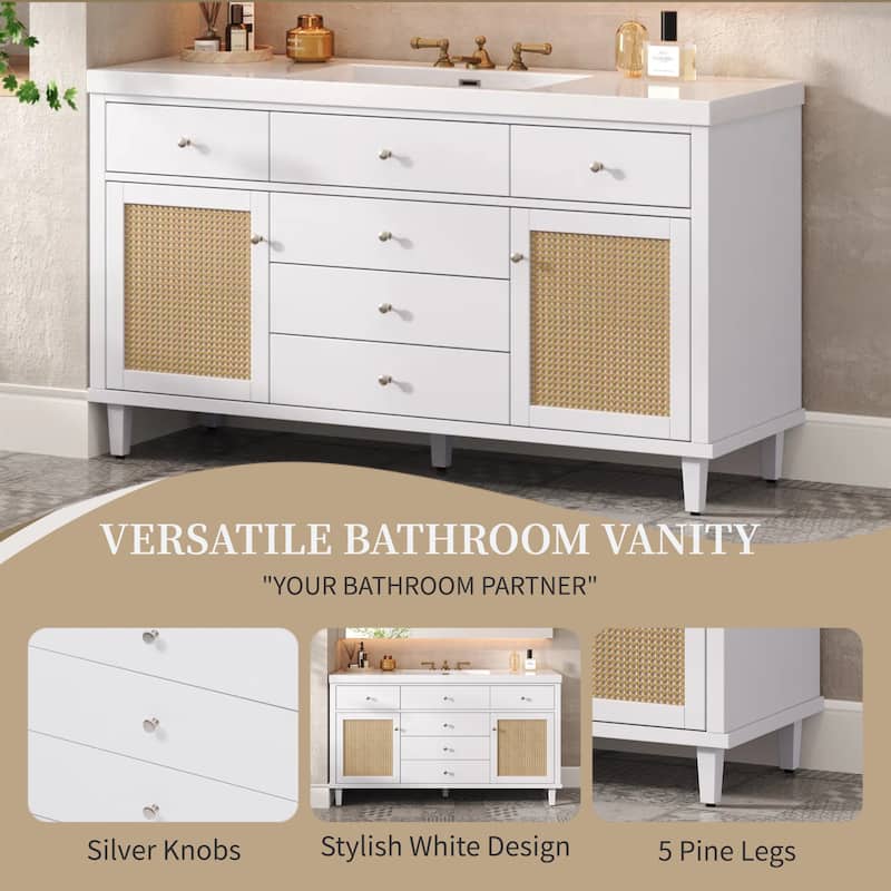 Christopher Knight Home - Emery 60" Bathroom Vanity with SMC Sink, Natural Finish for Modern Large Storage Cabinet