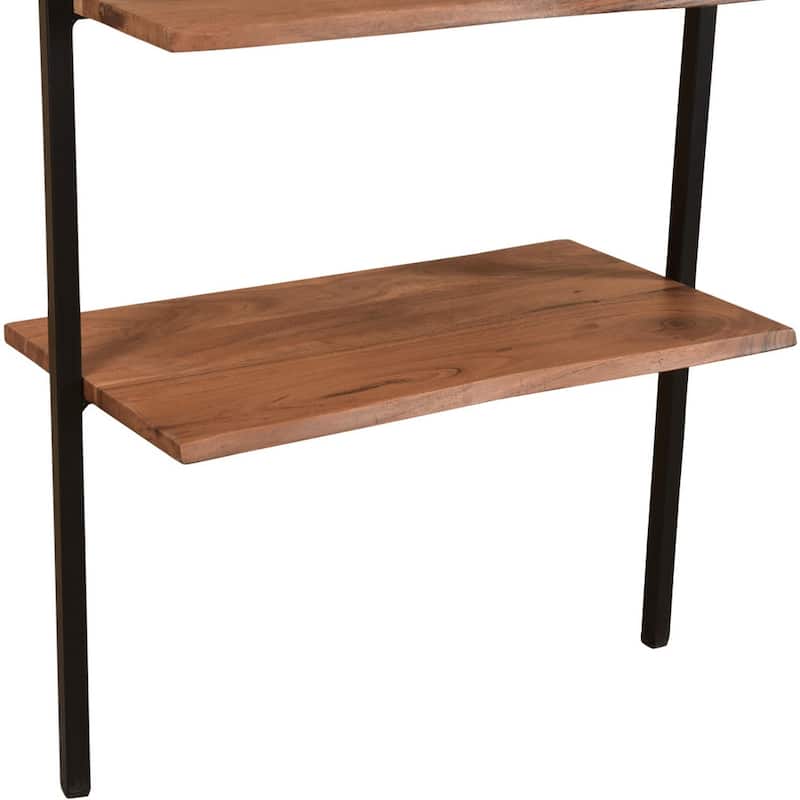 HomeRoots 72" Brown Metal and Solid Wood Five Tier Ladder Bookcase