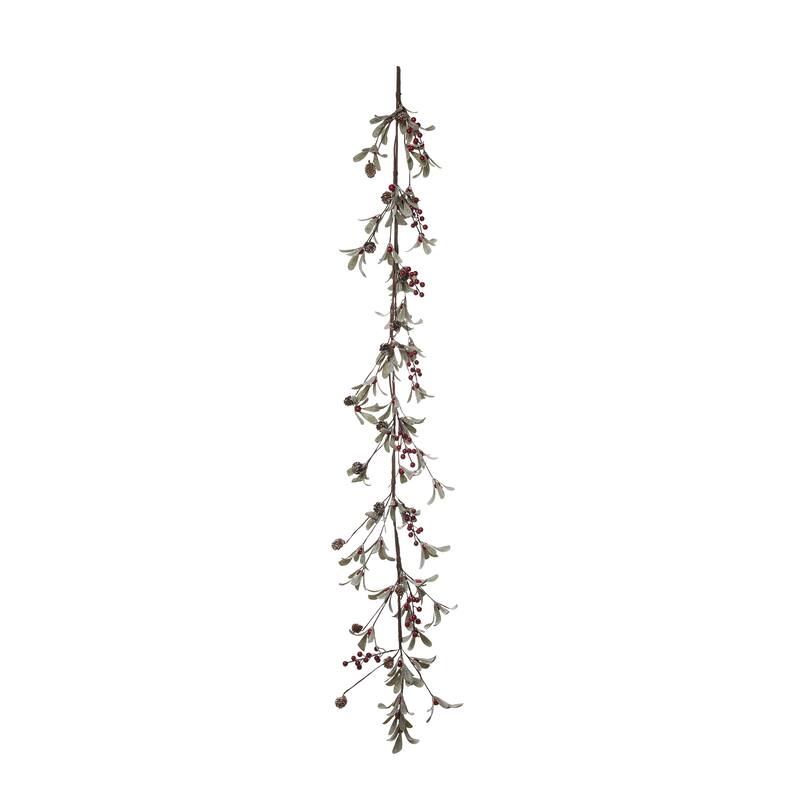 Transpac Artificial 60 in. Green Christmas Berry and Lambs Ear Garland
