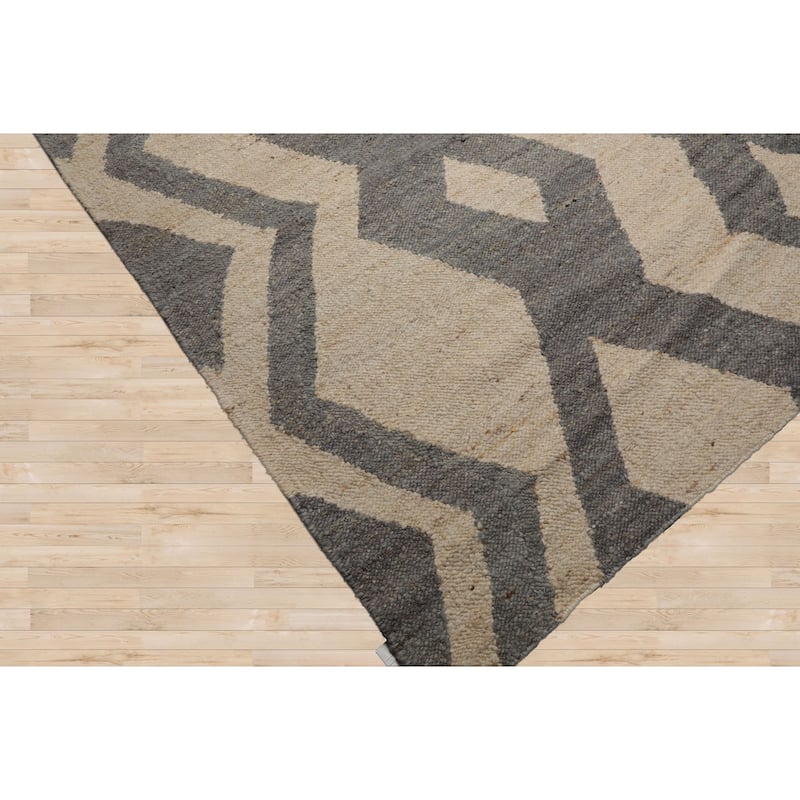 LoomBloom Beige Hand Woven Geometric Flatweave Wool Oriental Area Rug - 9' 4'' x 12'