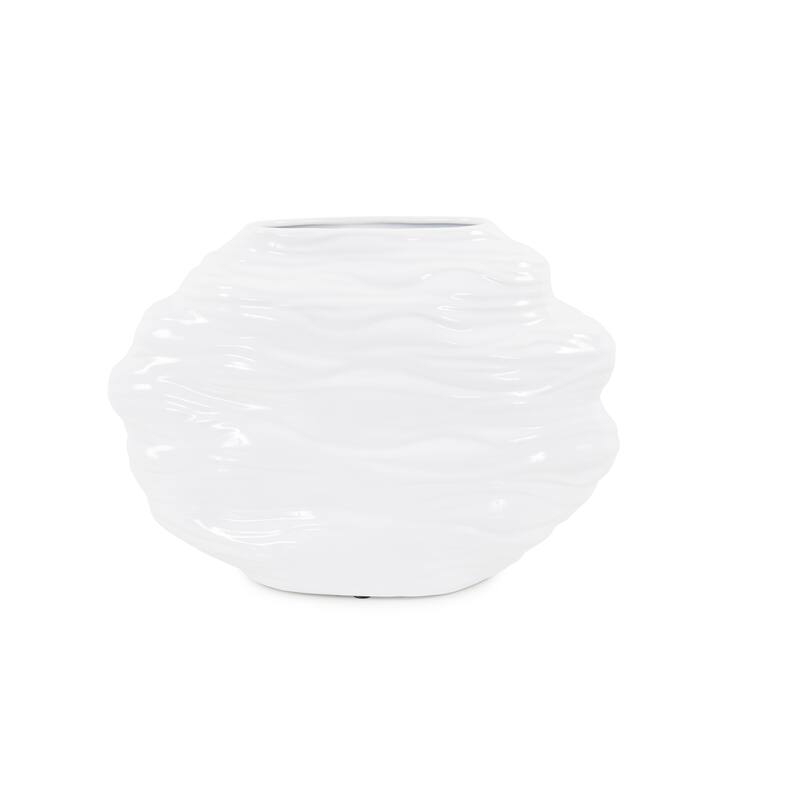 Allan Andrews Hand Finished Glossy White Ceramic Flowing Wave Vase