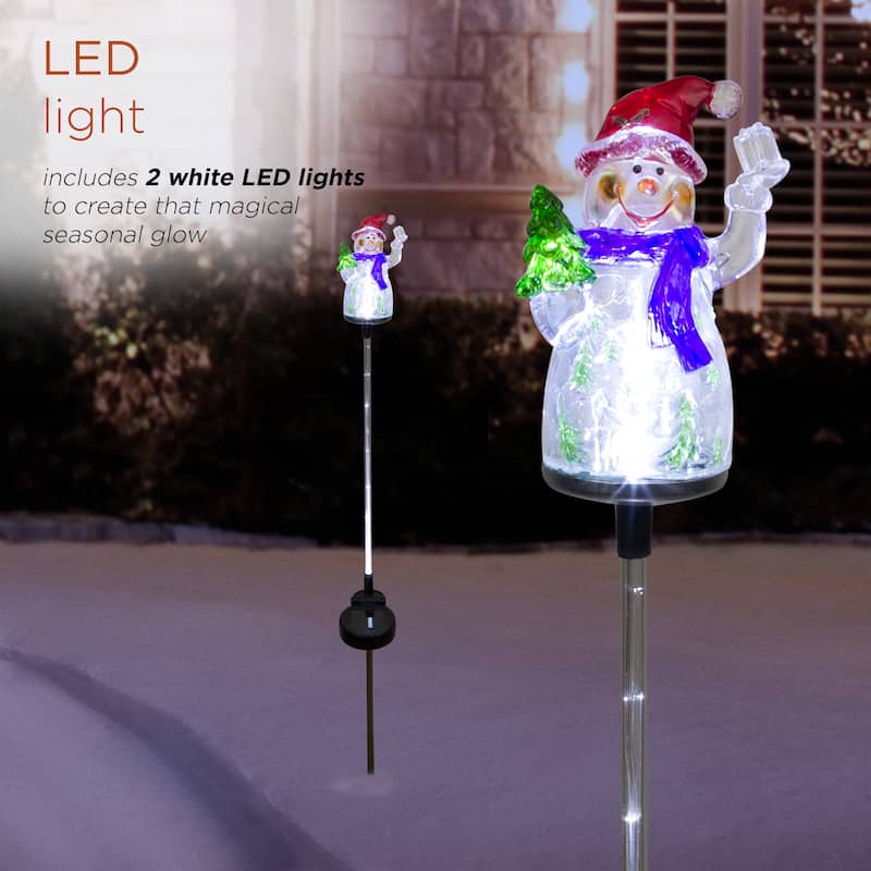 Alpine Corporation 34"H Outdoor Solar Christmas Snowman Fiber Optic Lawn Stakes with LED Lights (Set of 2) - Multi