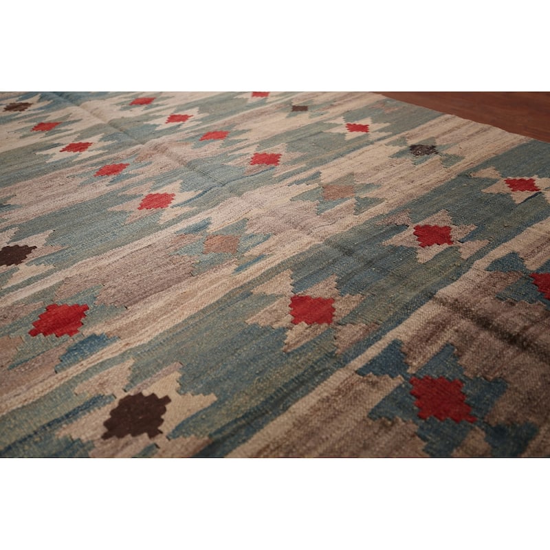 Striped Geometric Kilim Persian Area Rug Hand-Woven Wool Carpet - 4'6"x 9'2"