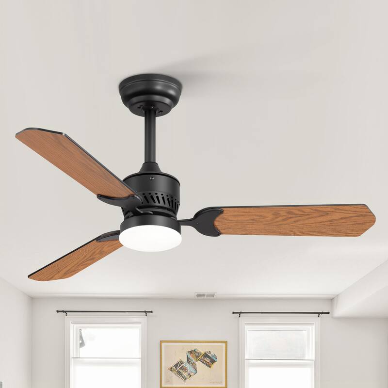 42" Wood Reversible 3-Blade Integrated Ceiling Fan with LED Light and Remote