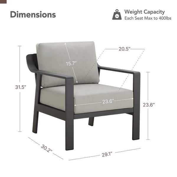dimension image slide 7 of 15, Spruce & Spring Outdoor Patio Furniture Set Aluminum Sofa Accent Chair