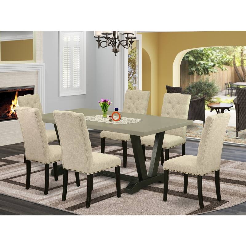 7 Piece Kitchen Dining Set - Rectangle Table with 6 Parson Chairs - 40x72 Inch - 72
