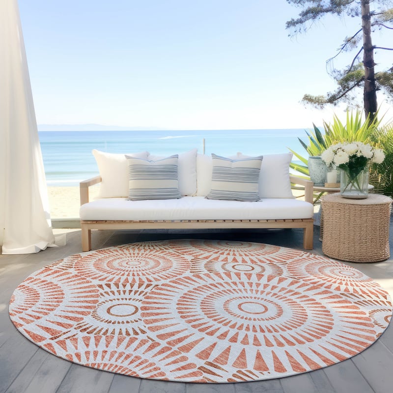 Machine Washable Indoor/ Outdoor Chantille Contemporary Burst Rug - Coral - 8' x 8'