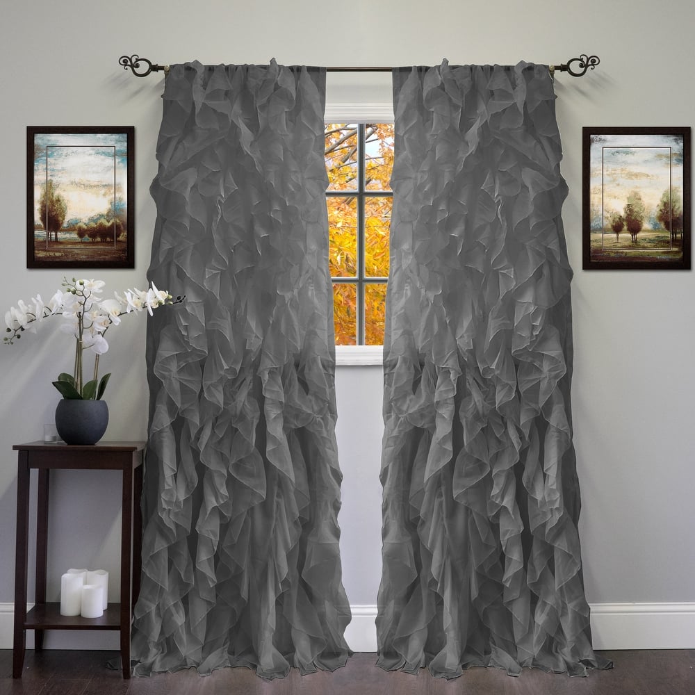 Sweet Home Collection Chic Sheer Voile Vertical Ruffled Tier Window Single Panel Curtain - 108" Long