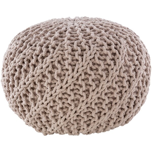 20" Solid Ivory Knitted Pattern Spherical Pouf Ottoman - N/A