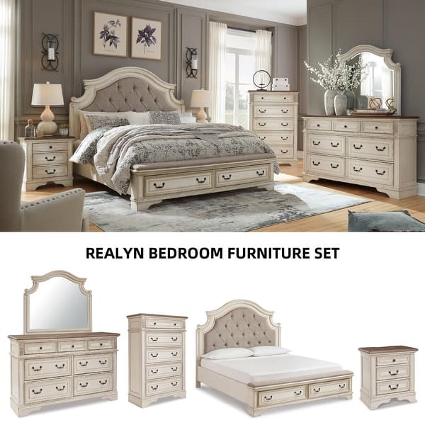 signature design by ashley realyn dresser Bedroom and Mirror Set - Bed Bath & Beyond Color:Gold Rainbow SD9072 Bedroom dresser Business Casual or Business blending a chipped white