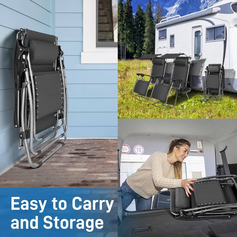 Patio Single Zero Gravity Folding Lounge Recliner Chair with Canopy and Cup Holder