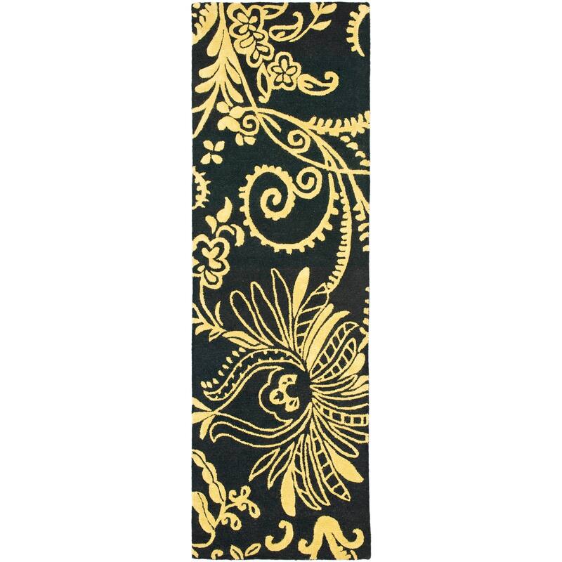 SAFAVIEH Handmade Soho Perla N.Z. Wool Rug - 2'6" x 8' Runner - Black/Green