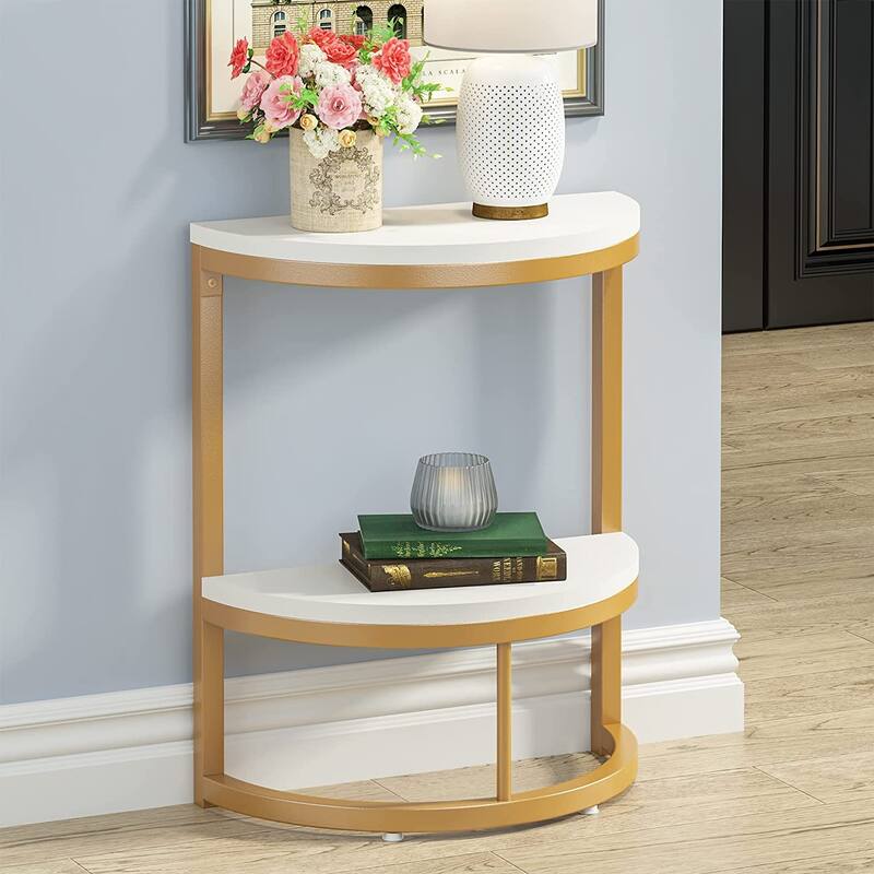 End Table Half Round, Narrow Side Table, Slim C Table for Sofa Couch