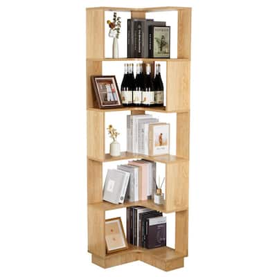 5-Tier Corner Bookshelf 69" Tall Modern Wooden Corner Bookcase L-Shaped Shelf Storage Display Rack for Bedroom