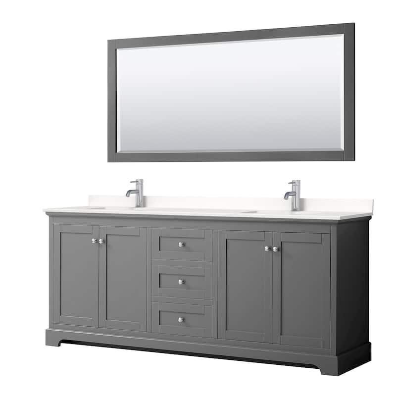 Wyndham Collection WCV232380D-QTZ-UNSM70 Avery 80" Free Standing - Dark Gray / White Quartz Top / Polished Chrome