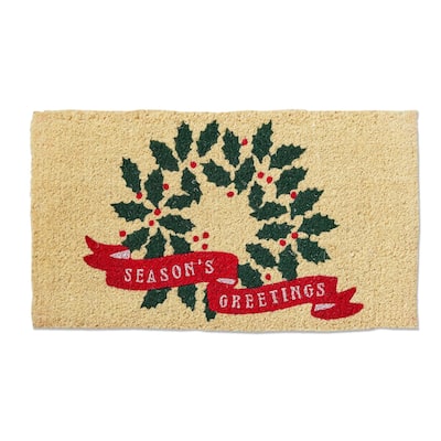 Season'S Greeting Wreath Coir Mat