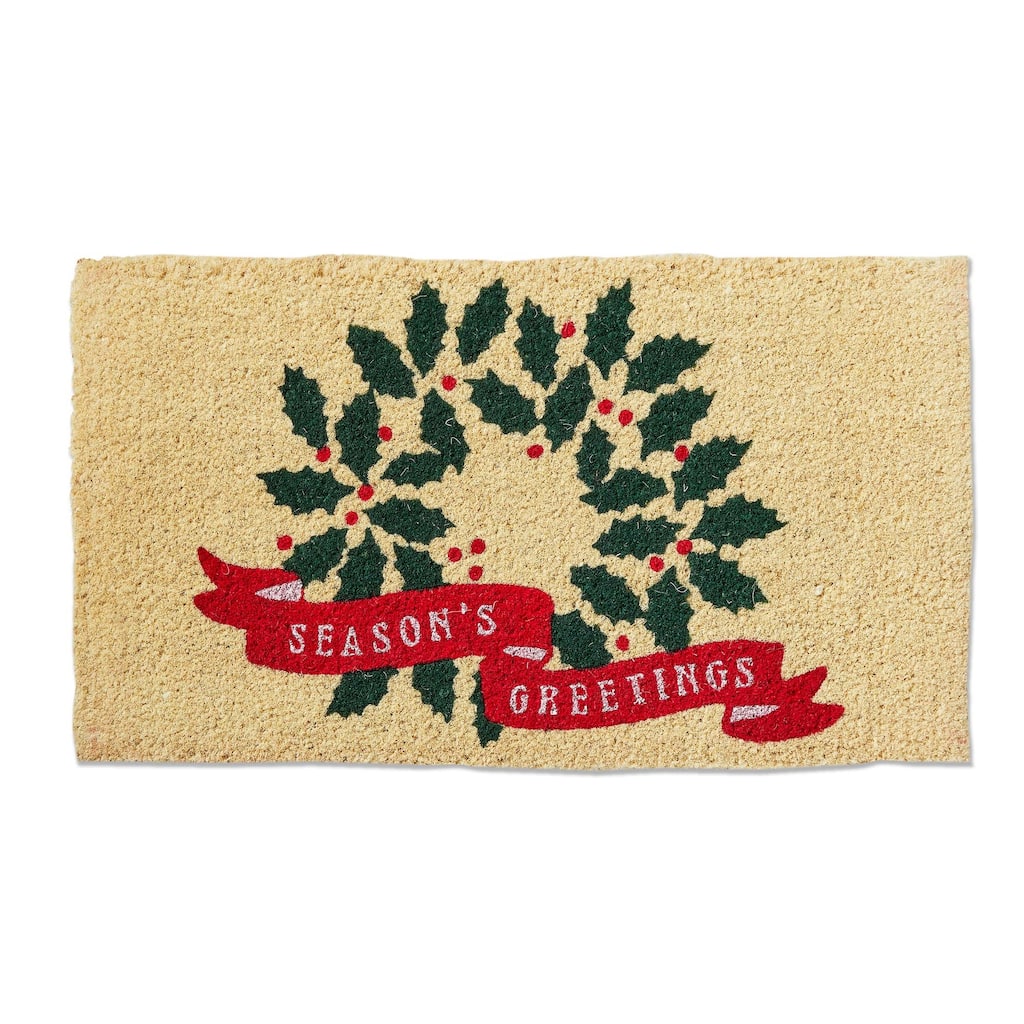 Season'S Greeting Wreath Coir Mat