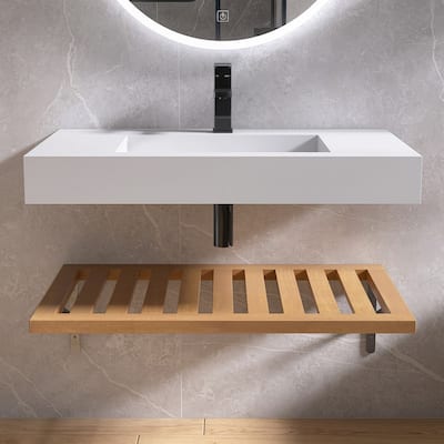 MEDUNJESS 35'' Rectangular Solid Surface Countertop Sink with Shelf