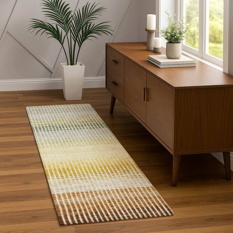 Machine Washable Indoor/ Outdoor Contemporary Stripes Chantille Rug