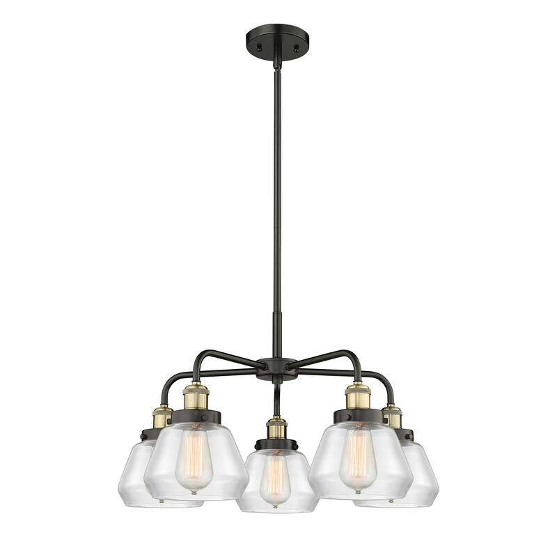 Innovations Lighting Fulton - 5 Light 25" Stem Hung Chandelier - Clear/Black Antique Brass
