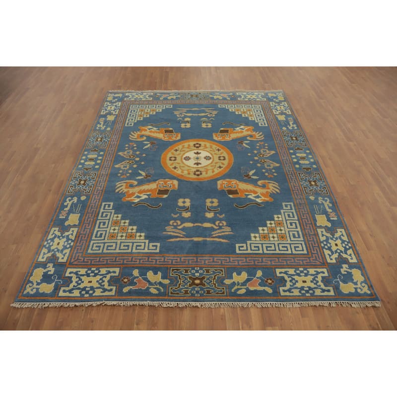 Hand-knotted Traditional Wool Blue Geometric Oriental Area Rug - 10' 1'' X 8' 2''