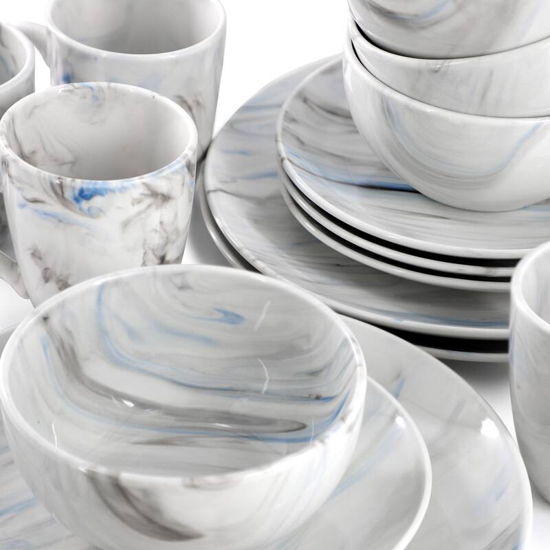 Canova 16 Piece Porcelain Dinnerware Set with Blue and Gray Streaks