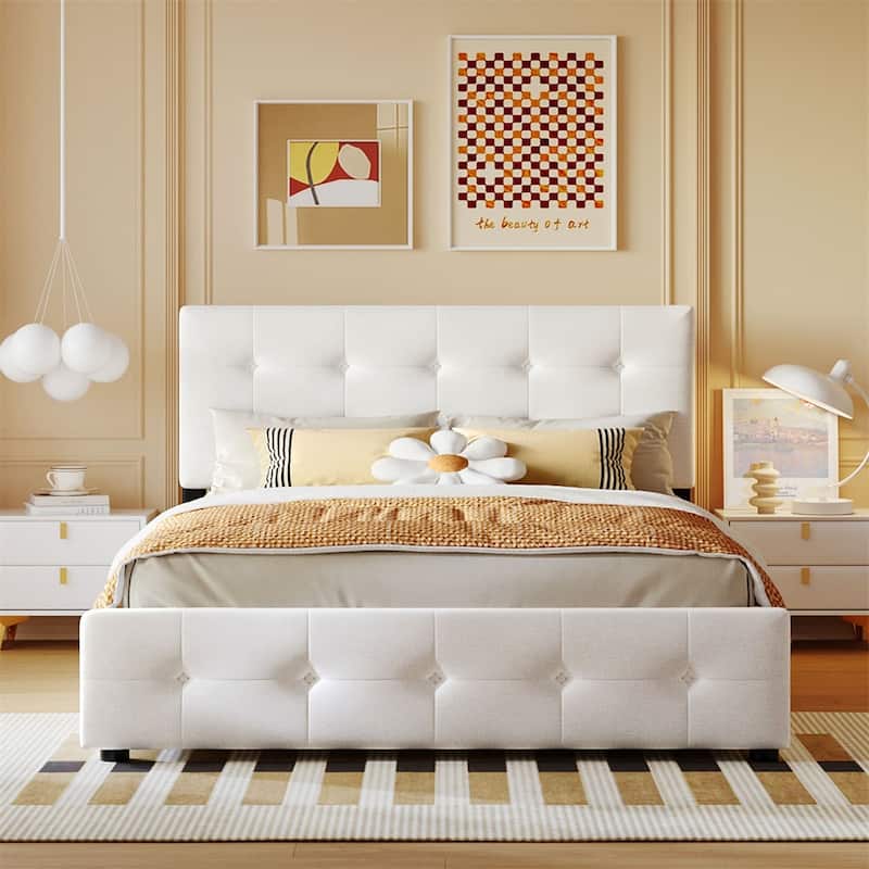 Merax Queen Upholstered Platform Bed with 4 Drawers