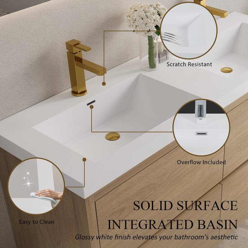 Freestanding Bathroom Vanity with White Stone Resin Top