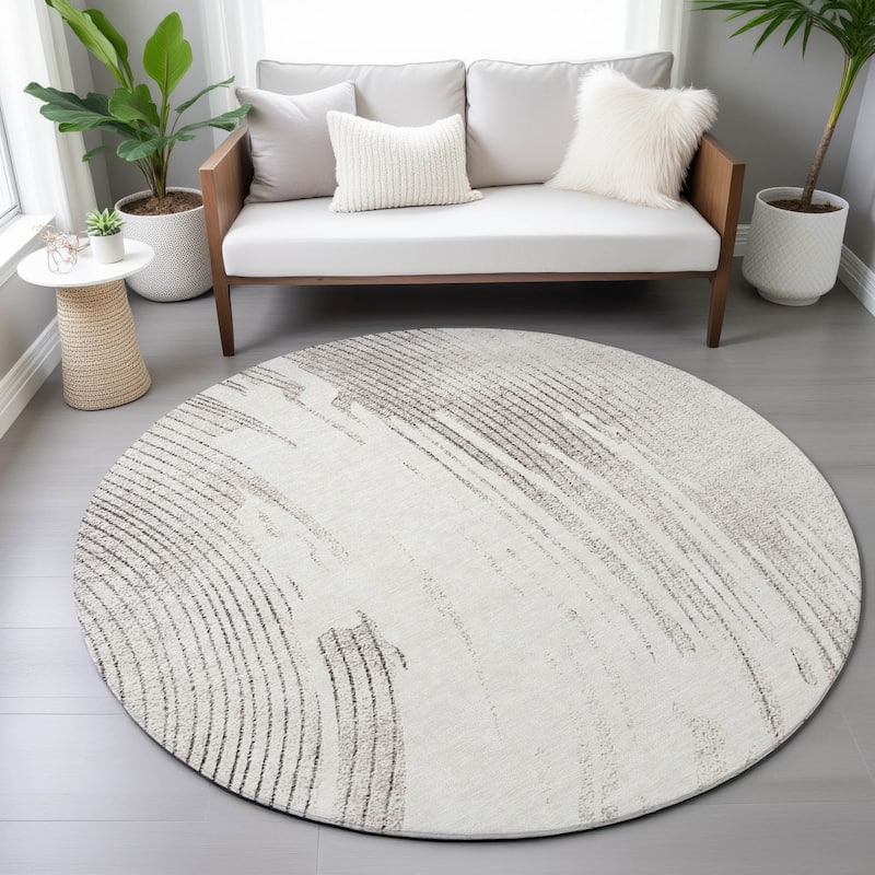 Machine Washable Indoor/Outdoor Contemporary Wave Chantille Rug