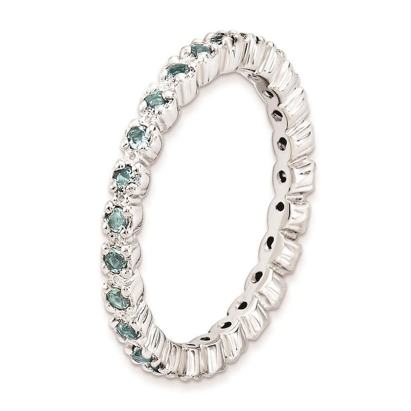 Curata 925 Sterling Silver Stackable Genuine Aquamarine Band Ring