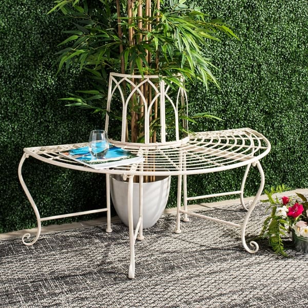slide 2 of 43, SAFAVIEH Abia Victorian Wrought Iron 50-inch Outdoor Tree Bench. - 50 in. W x 24 in. D x 31 in. H