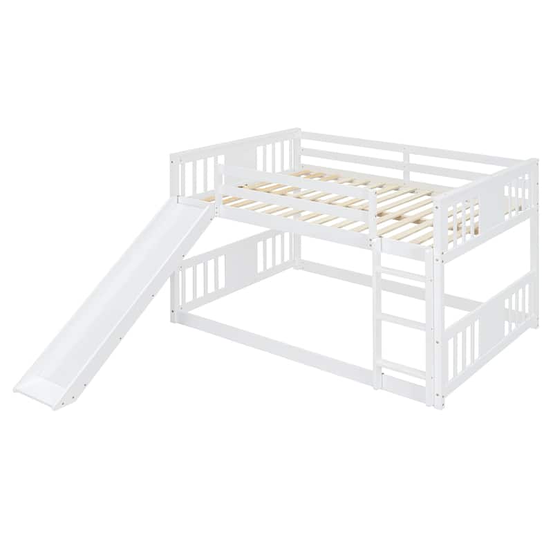 Roomfitters Full Over Full Bunk Bed with Slide and Ladder, Modern Space-Saving Twin Sleep Frame, White
