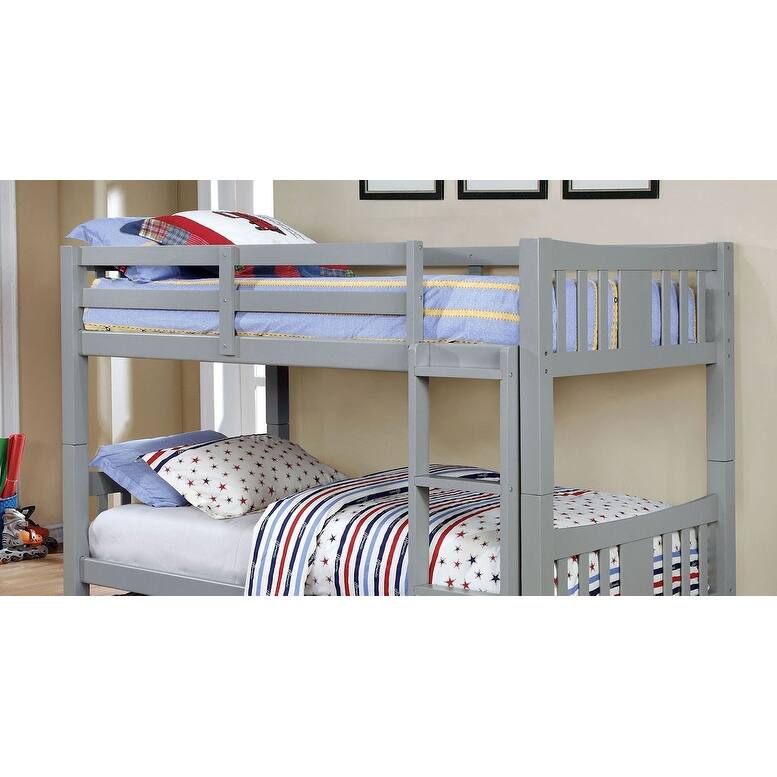 Twin Over Twin Transitional Bunk Bed with Attached Ladder, Gray Finish