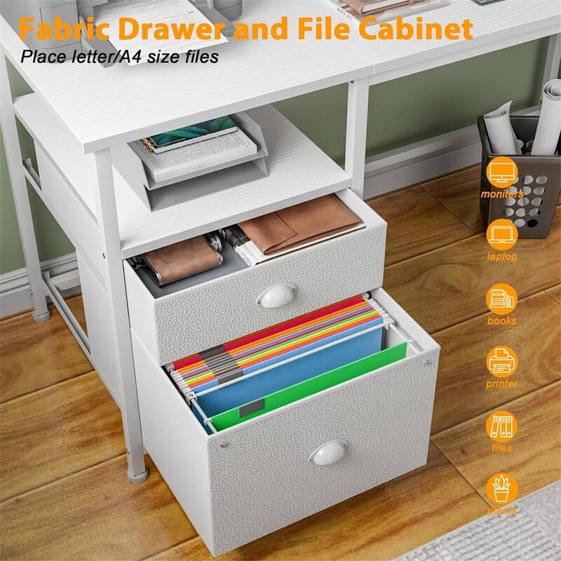 Computer Desk with Fabric File Cabinet & Drawer