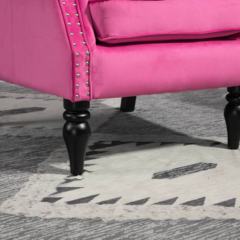 Red Modern 29.33" High Back Upholstered Arm Chair with Sturdy Wood Legs and Nailheads for Living Room