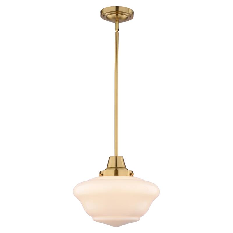 VAXCEL Eastgate 1-Light 12 in. Wide Schoolhouse Mini Pendant, White Frosted Opal Glass Shade, Hanging Ceiling Fixture