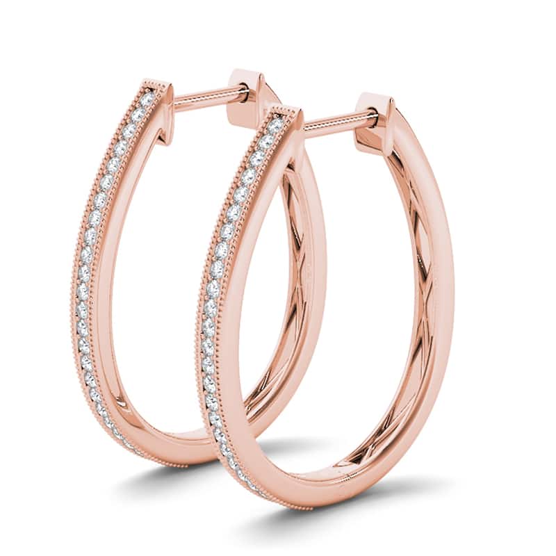 1/6ct TDW Diamond Hoop Earrings in 10k Rose Gold for Women