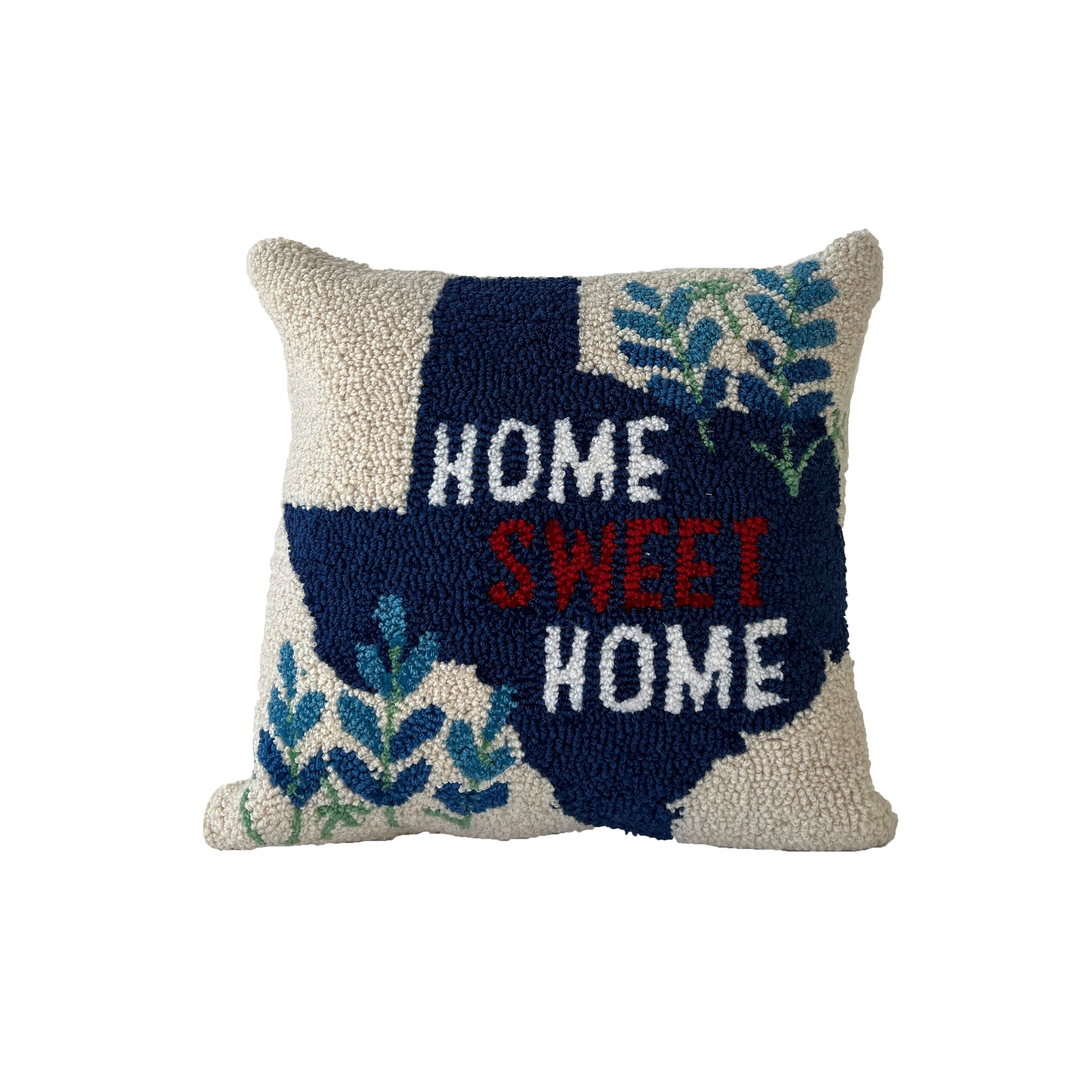 Outdoor Toss Pillows White/Red With Flowers "Home Sweet Home" Set Of 2 16X16 