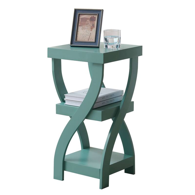 2 Tier Side End Table with Storage Shelf, Teal