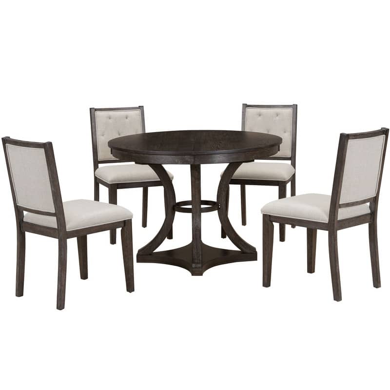 5-Piece Extendable Vintage Dining Set with Round Oak Table and 4 Padded Chairs